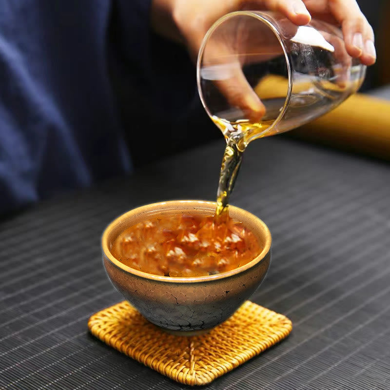Gold Spot Pattern Chinese Jianzhan Ceramic Teacup Kung Fu Tea Cup Bowl With Gift Box