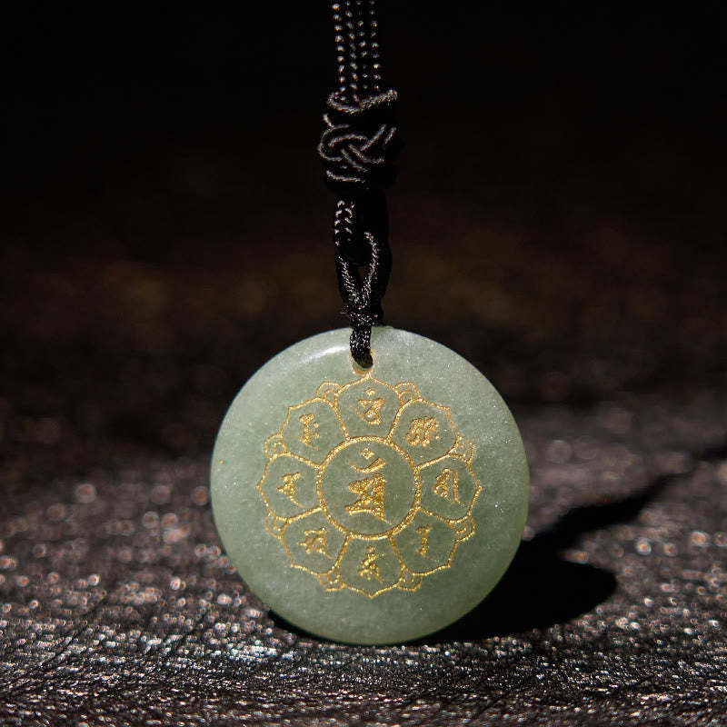 Om Mani Padme Hum Natural Various Crystal Black Obsidian Strength Necklace Pendant
