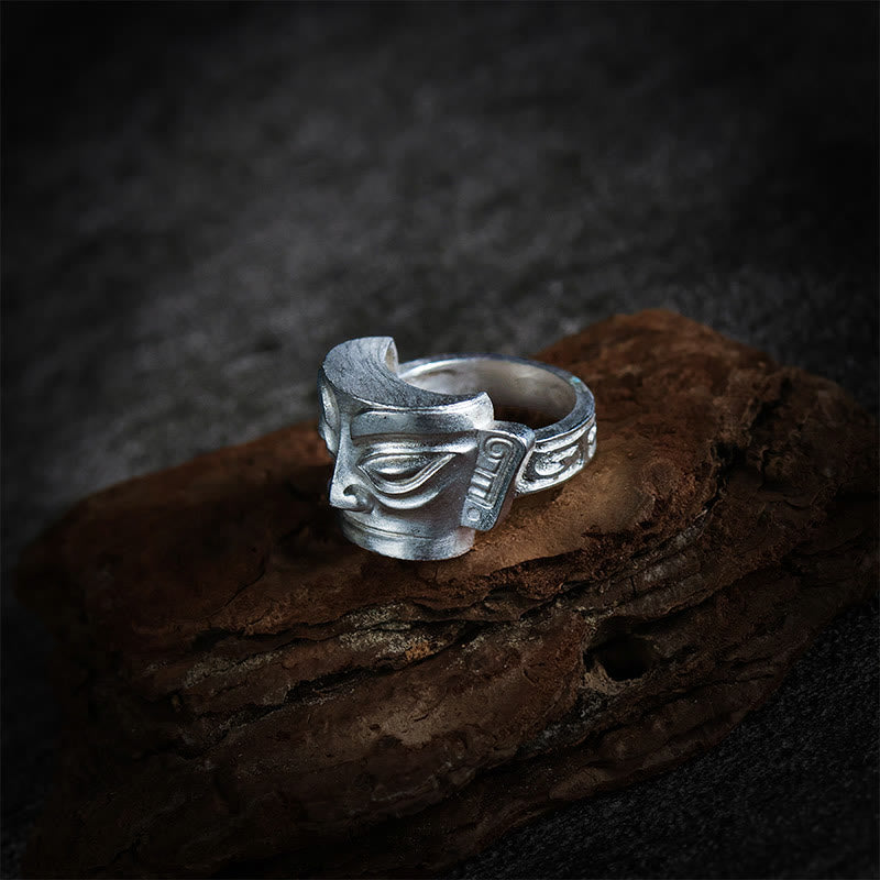 999 Sterling Silver Hand Casting Sanxingdui Mask Protection Ring