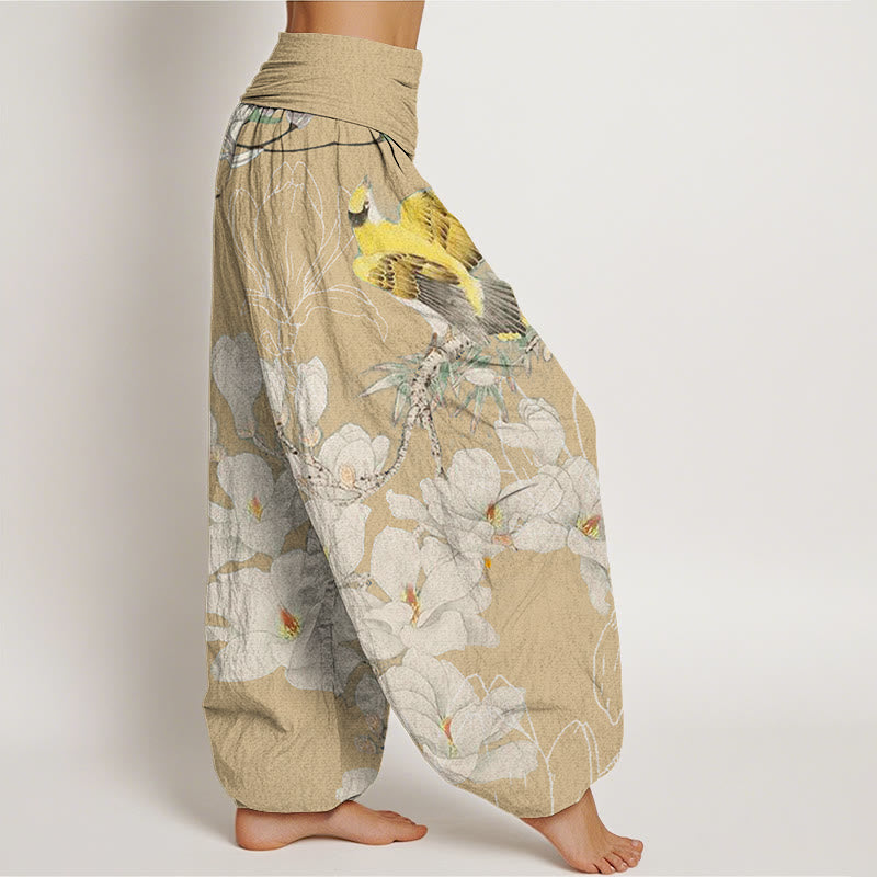 Casual Magnolia Yellow Bird Women's Elastic Waist Harem Pants
