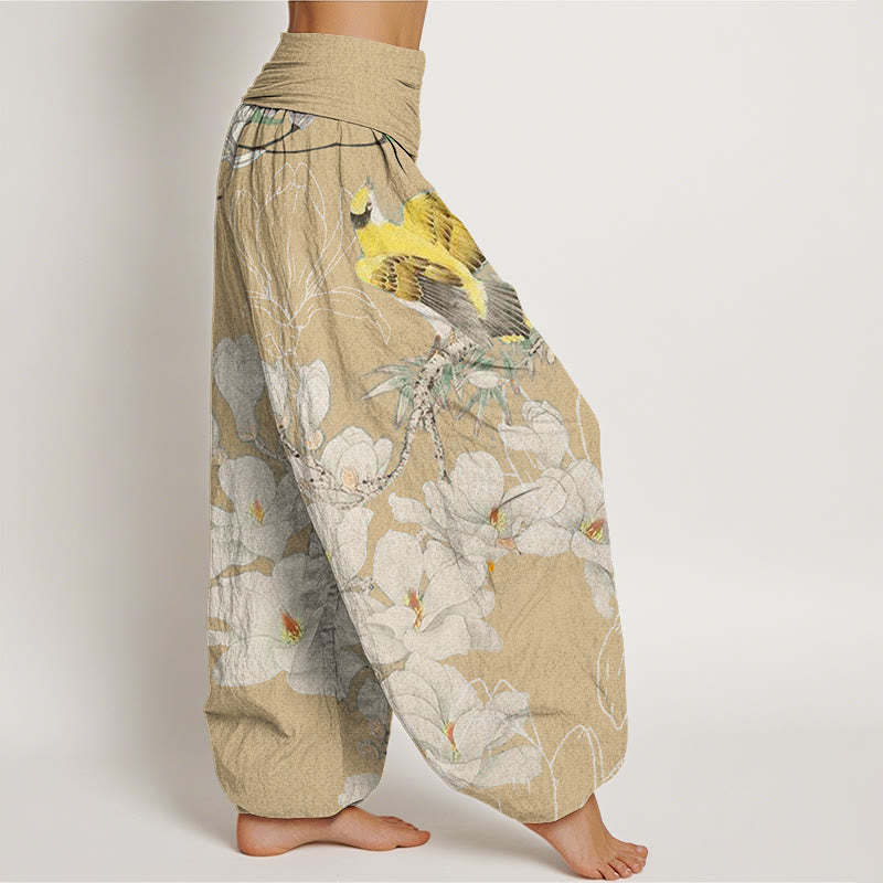 Casual Magnolia Yellow Bird Women's Elastic Waist Harem Pants