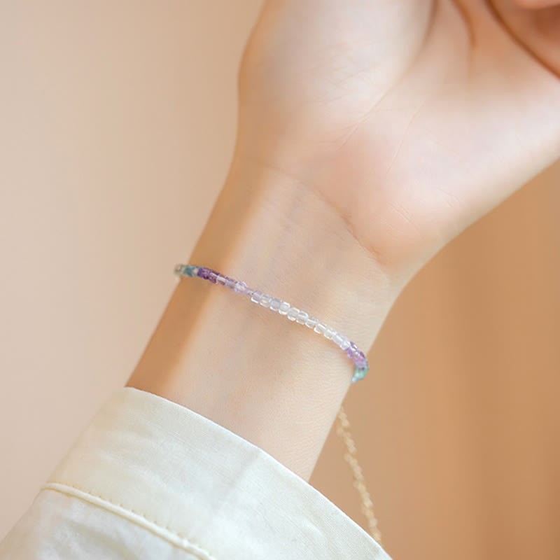 2.5mm Fluorite Ultra-thin Beads 14k Gold Plated Copper Heart Power Bracelet
