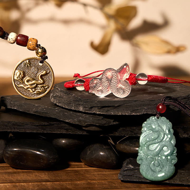 Lucky Healing The Year of The Snake 2025 Jade White Crystal Red String Protection Bundle