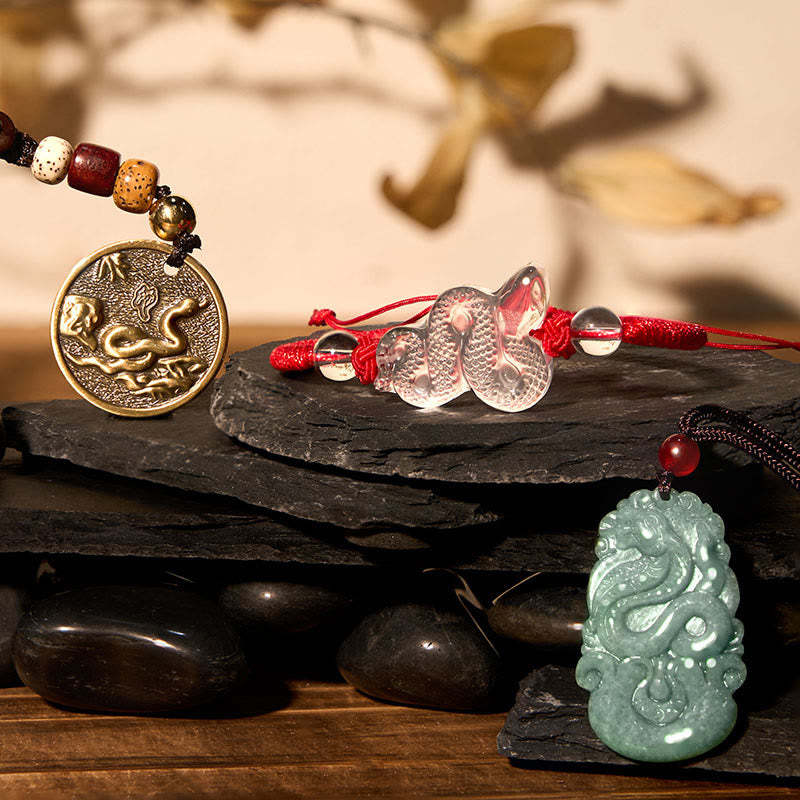 Lucky Healing The Year of The Snake 2025 Jade White Crystal Red String Protection Bundle
