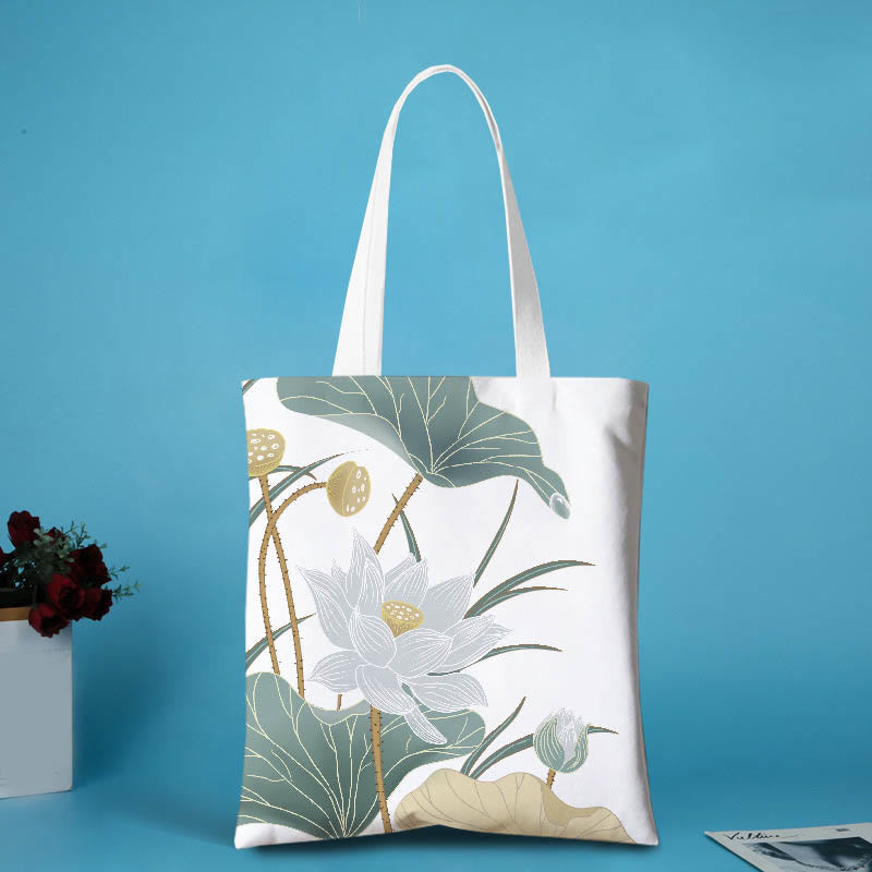 Canvas Metal Lotus Shoulder Bag
