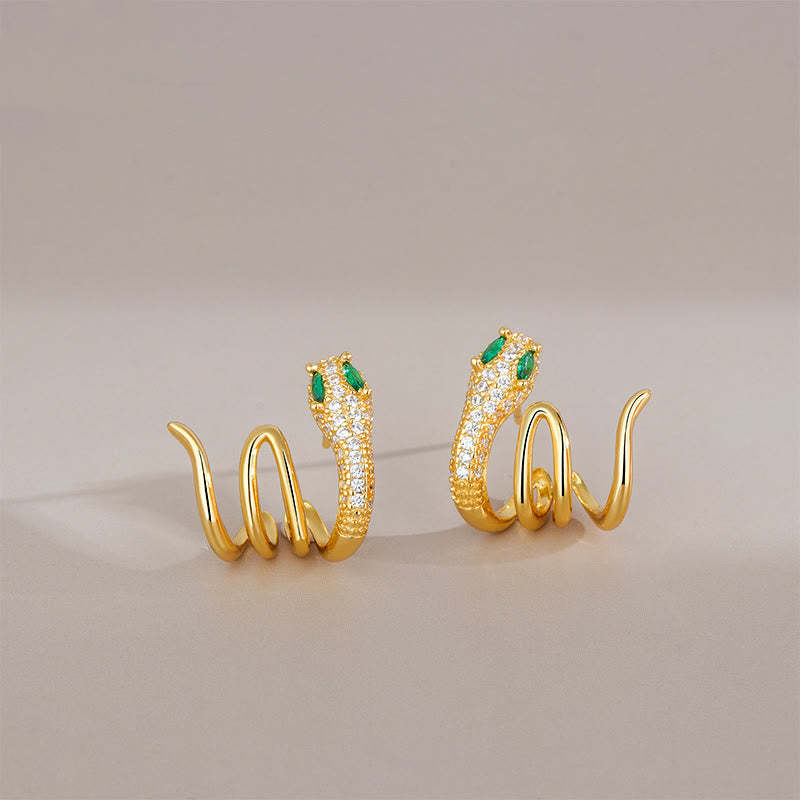 925 Sterling Silver Green-eyed Snake Shape Year Of The Snake Harmony Earrings