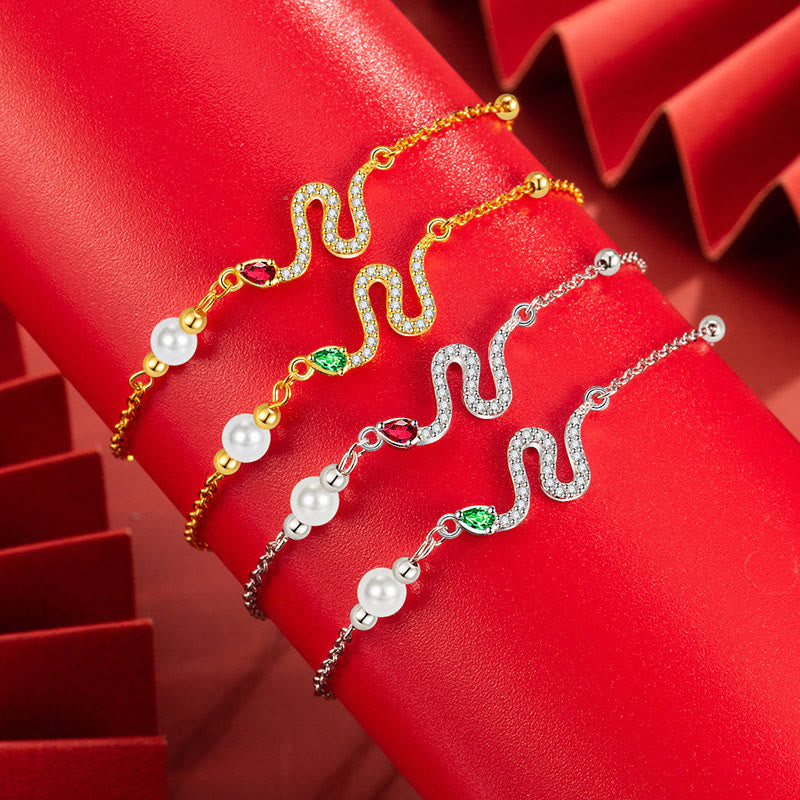 925 Sterling Silver Pearl Year Of The Snake Blessing Bracelet