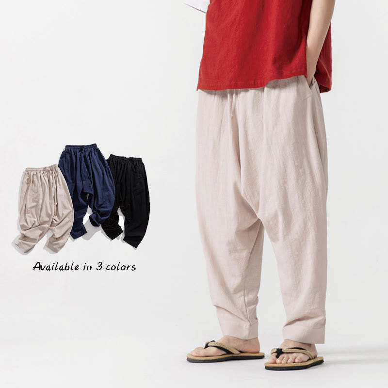 Solid Color Drawstring Men's Harem Pants With PocketsAnkle-Length (9 Length)