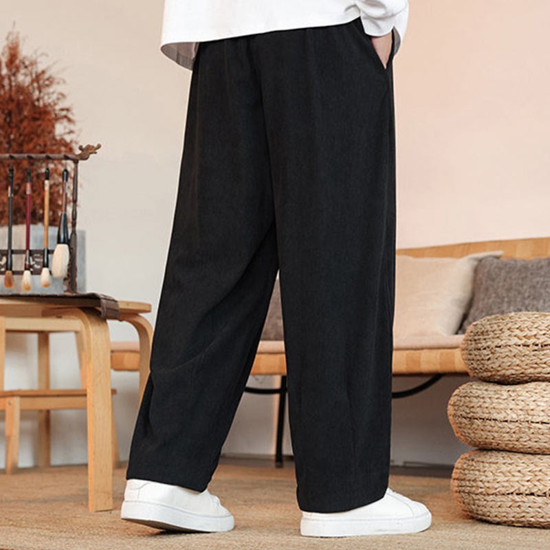 Fall Winter Men's Drawstring Corduroy Solid Pants With Pockets