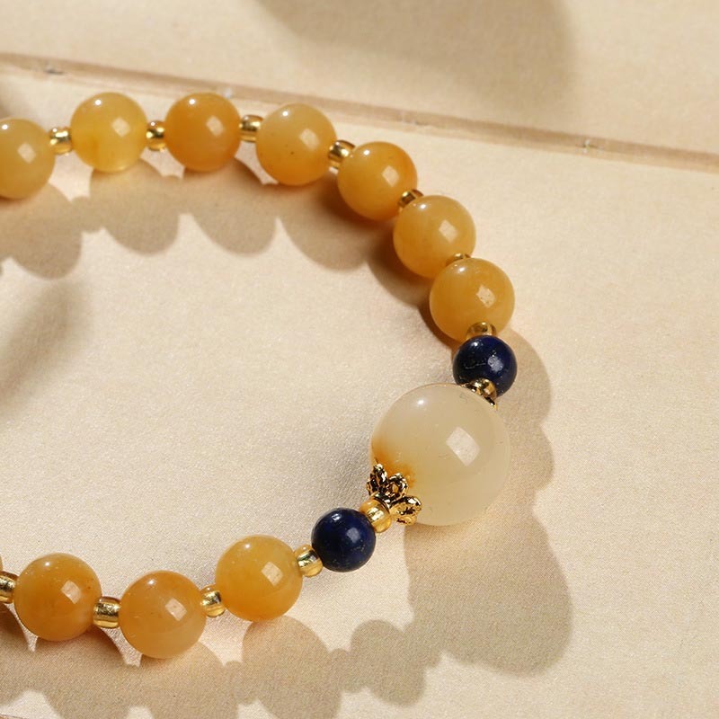 Natural Golden Silk Jade Gourd Charm Wealth Luck Bracelet