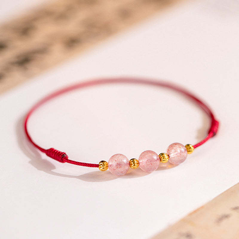 Strawberry Crystal Beads Luck Red String Anklet
