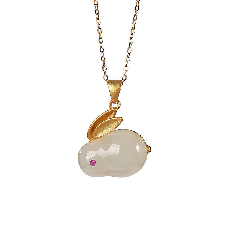 925 Sterling Silver Year of the Rabbit Hetian Jade Luck Ring Earrings Necklace Pendant