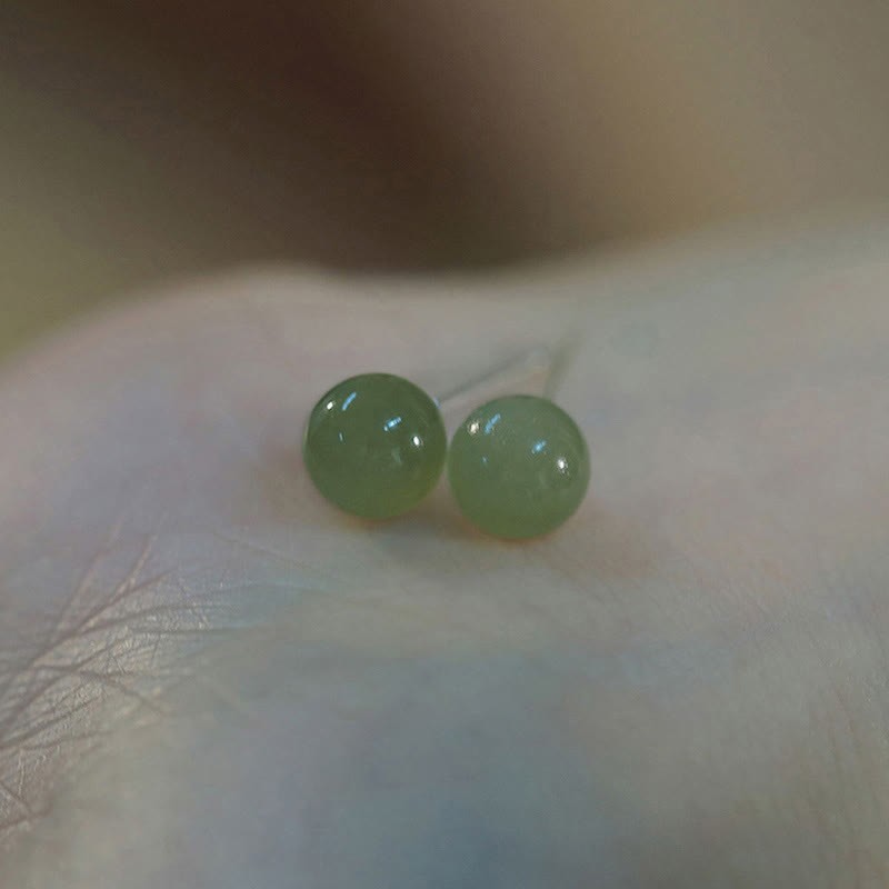 Round Jade Beaded Luck Stud Earrings
