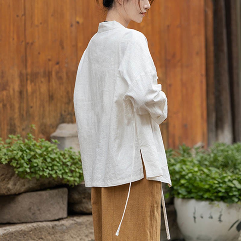 Frog-Button Hanfu Design Shirt Top Ramie Linen Jacket