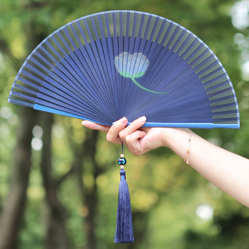 Peony Flowers Silk Handheld Bamboo Folding Fan