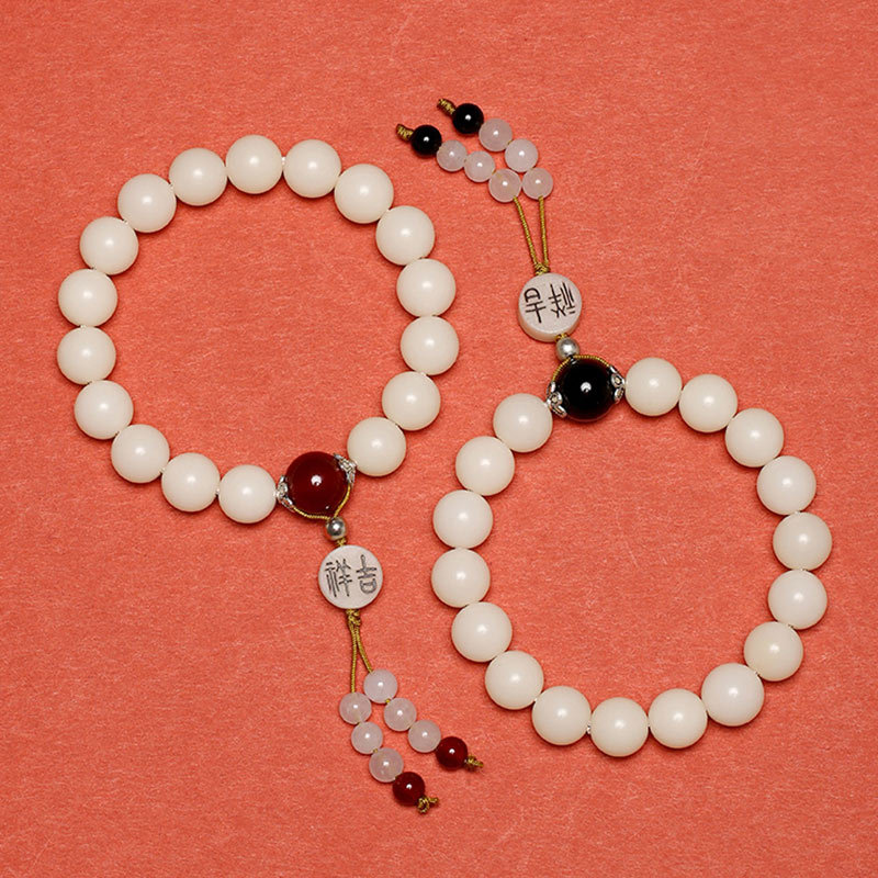 Bodhi Seed Red Agate Black Obsidian Pink Crystal Rutilated Quartz Peace Wrist Mala Bracelet