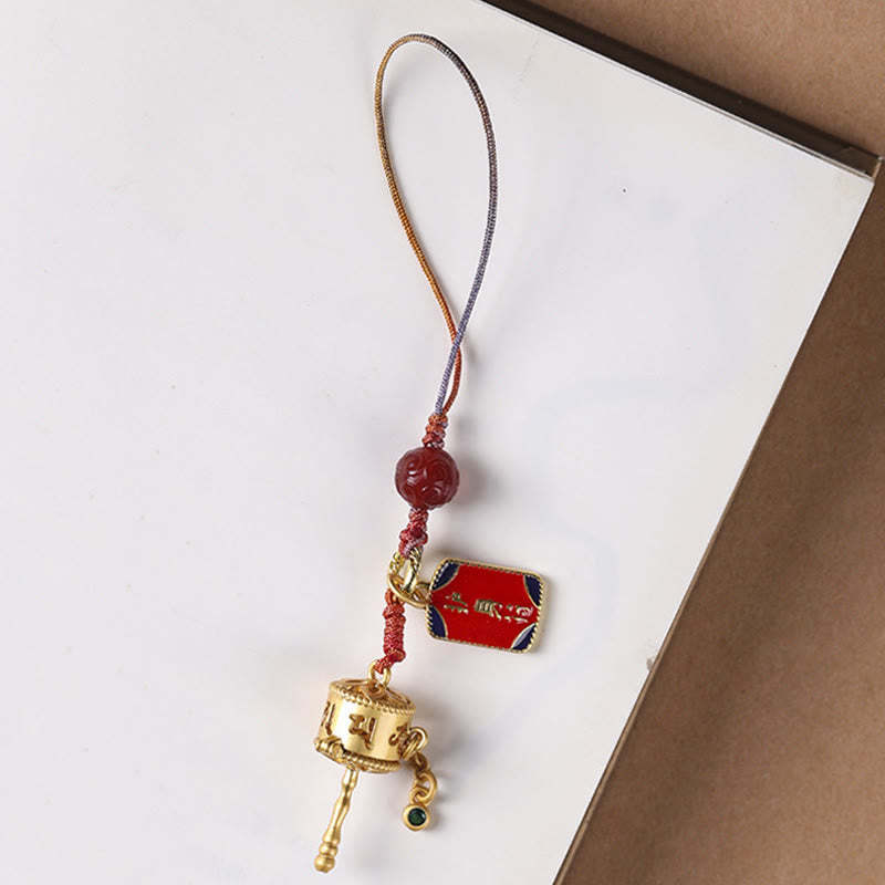 Tibetan Om Mani Padme Hum Prayer Wheel Amulet Charm Protection Phone Hanging Decoration