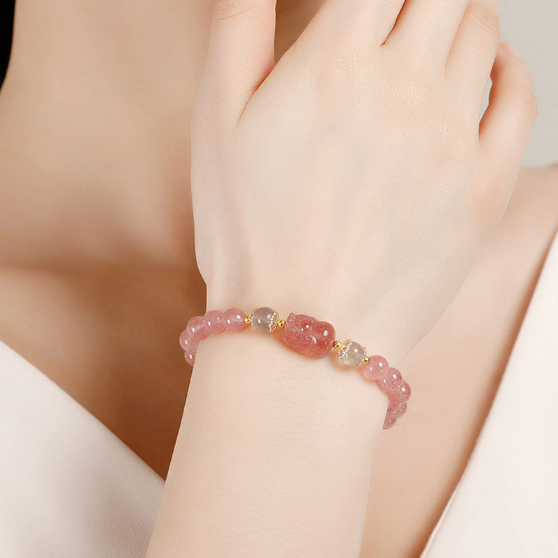 Aquamarine Strawberry Quartz Amethyst Moonstone PiXiu Healing Bracelet