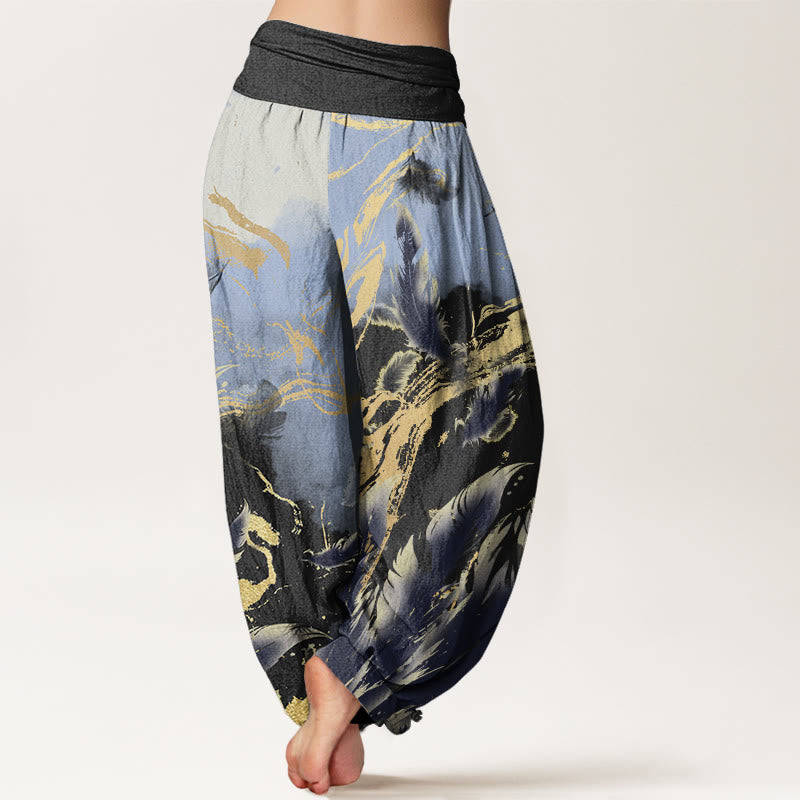 Casual Floating Feathers Sky Pattern Women's Elastic Waist Harem Pants