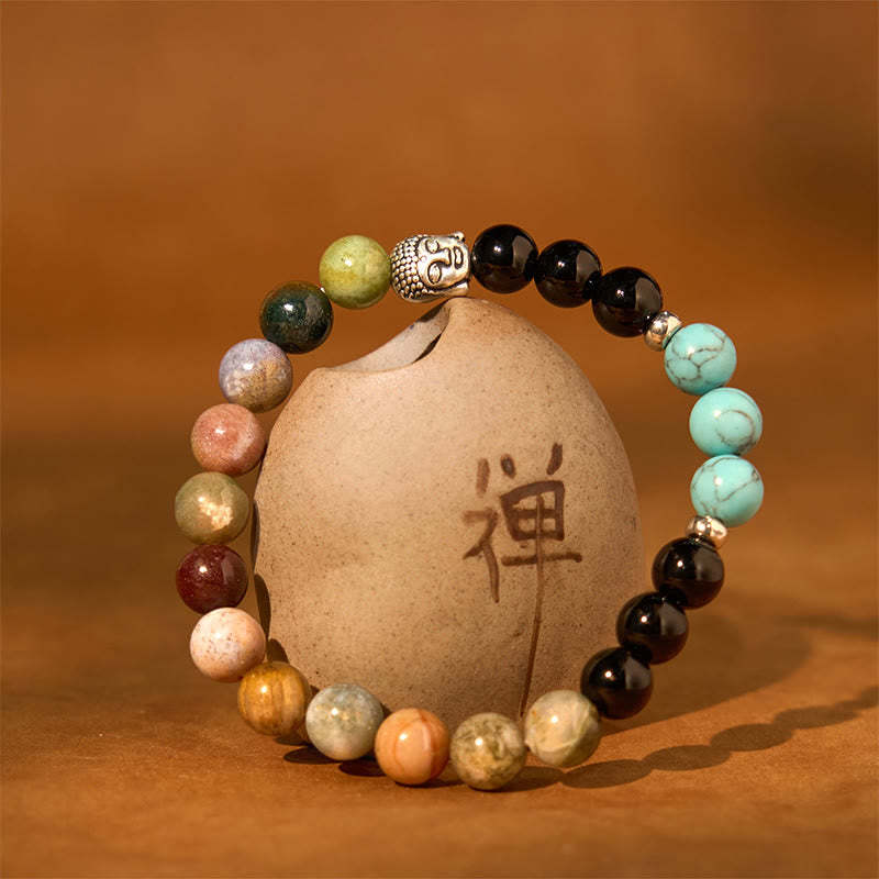Natural Black Onyx White Stone Green Aventurine Tiger Eye Agate Mixed Color mystic zen Head Protection Bracelet