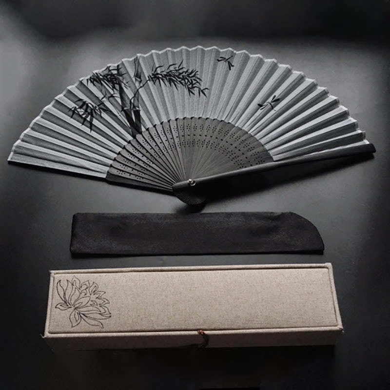Ink Bamboo Polyester Handheld Bamboo Folding Fan