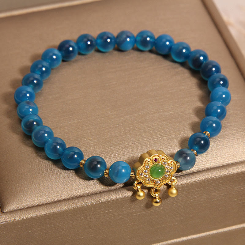 Blue Candy Agate Chinese Lock Charm Healing Bracelet