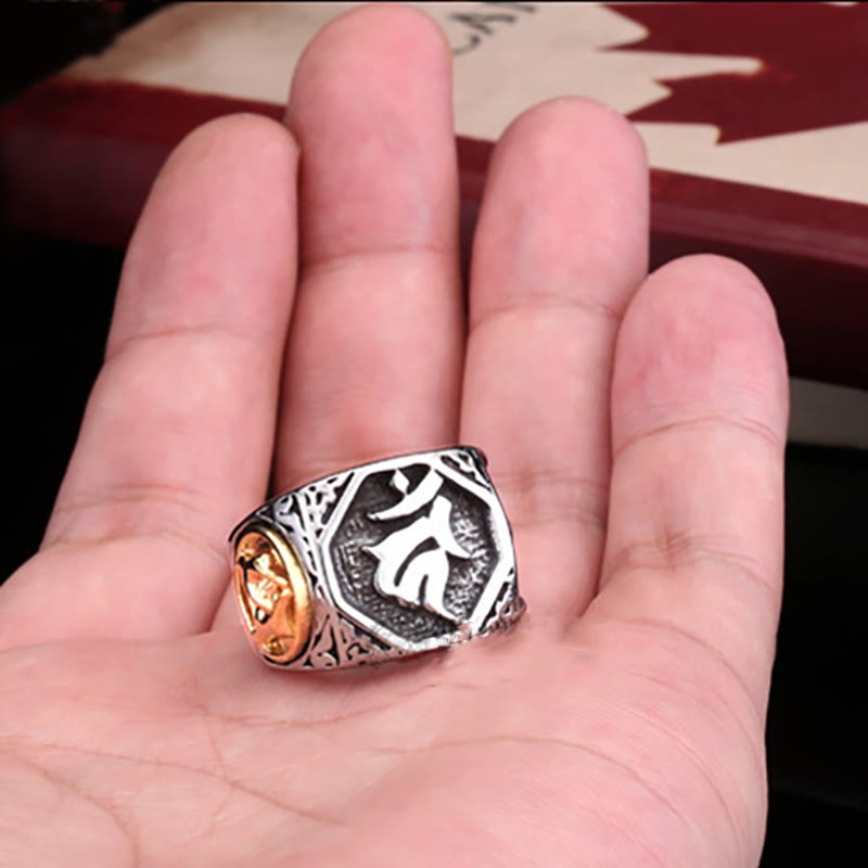 Tibetan Titanium Steel Greeting Hand Sword Sign Sanskrit Balance Ring