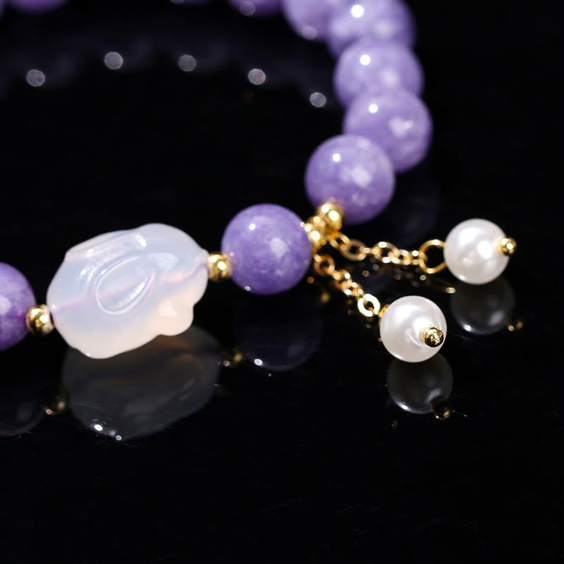 Natural Purple Chalcedony Rabbit Healing Bead Bracelet