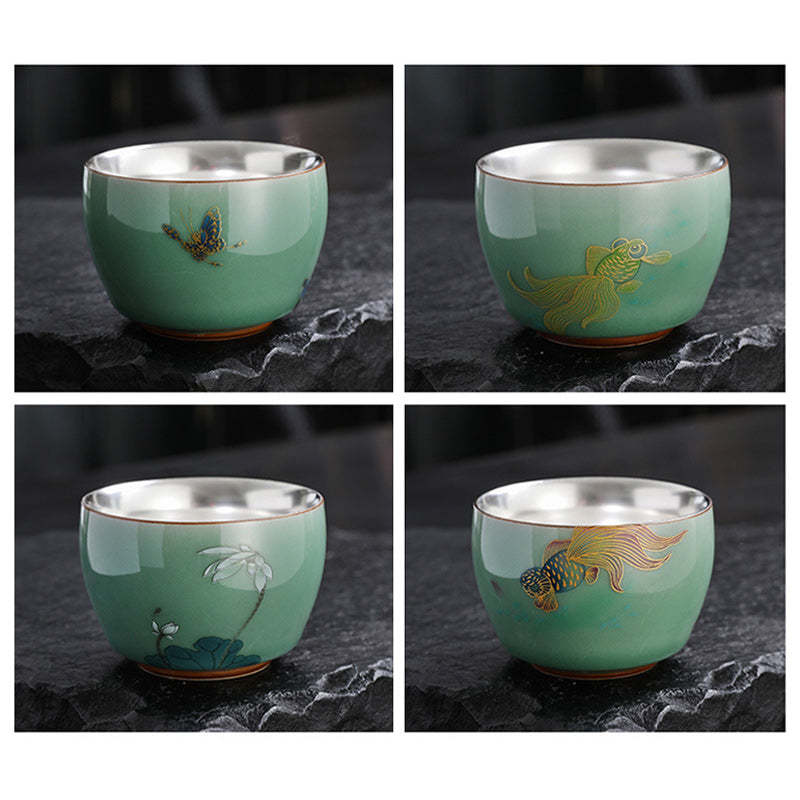 Butterfly Goldfish Lotus Koi Fish Ceramic Teacup Kung Fu Tea Cup 120ml
