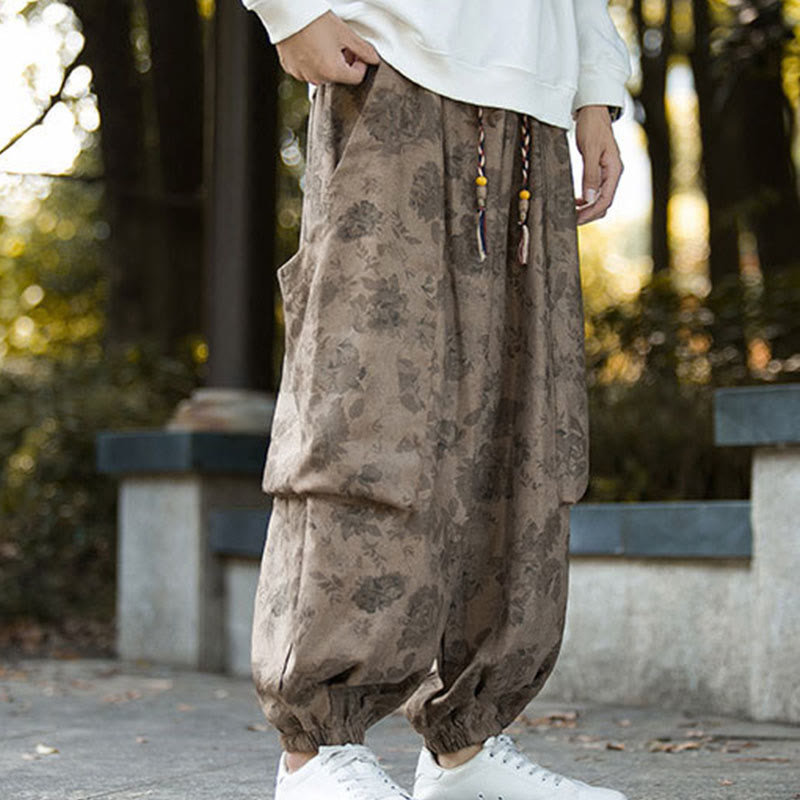 Casual Flower Corduroy Cotton Men's Pants With Big Pockets