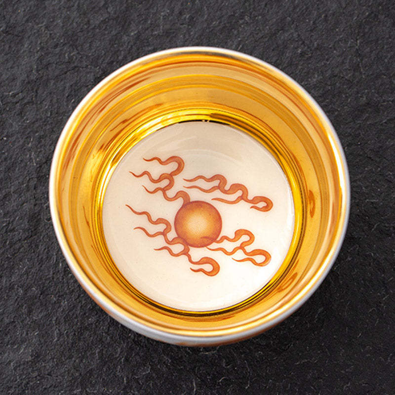 Dragon Phoenix Crane Sun Ocean Waves Gilt Ceramic Teacup Kung Fu Tea Cup 170ml