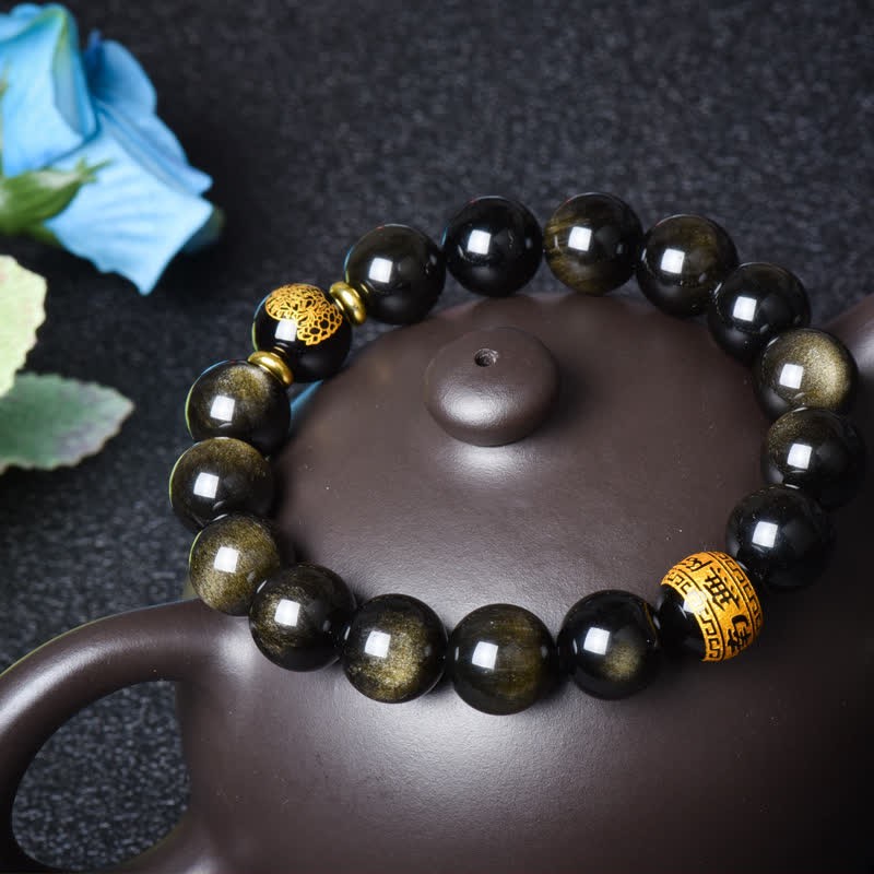 Chinese Zodiac Natal mystic zen Gold Sheen Obsidian Wealth Protection Bracelet