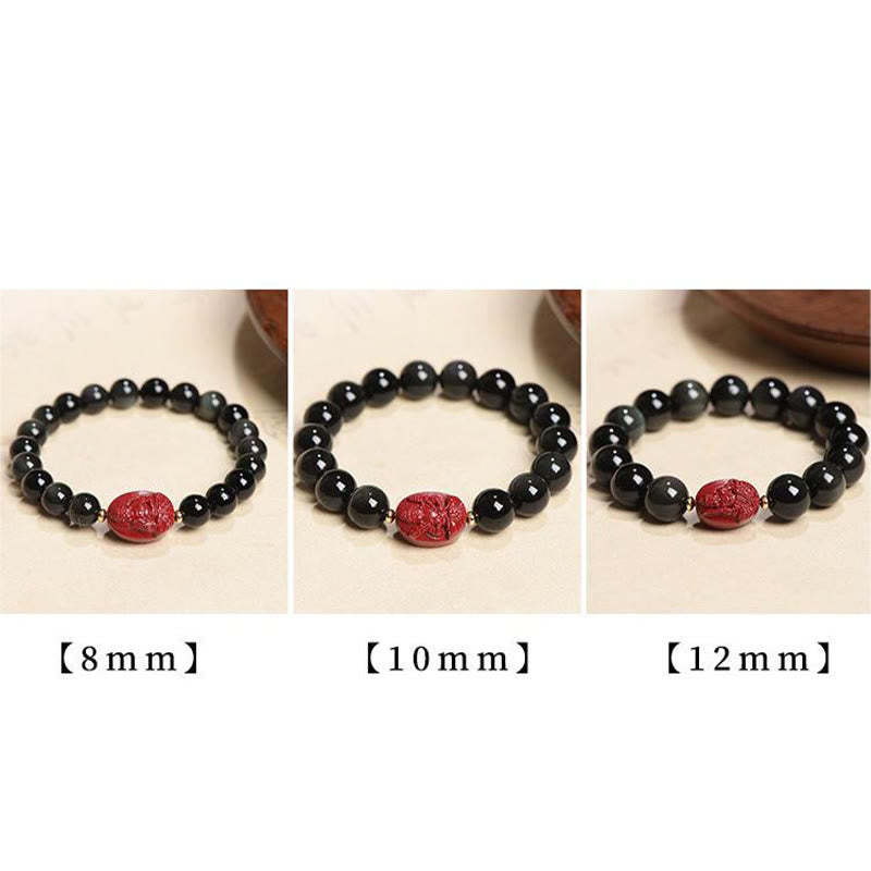 Chinese Zodiac Natal mystic zen Natural Black Obsidian Cinnabar Purification Bracelet