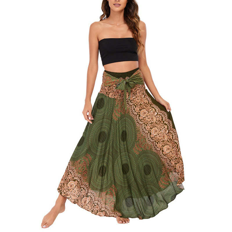 Two Style Wear Bohemian Compass Rose Flower Lace-up Skirt Dress
