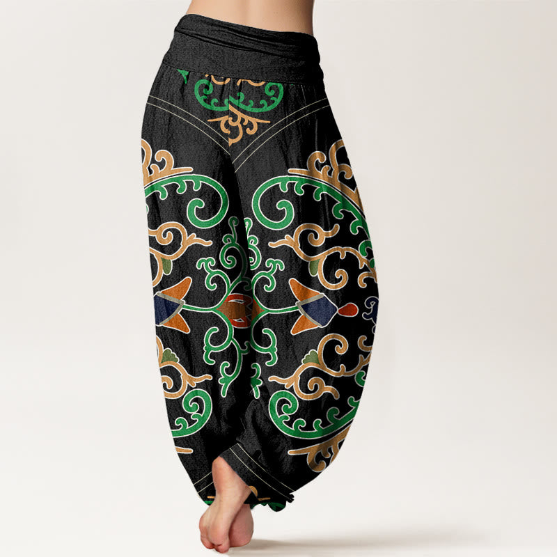 Flowers Vines Totem Pattern Women's Elastic Waist Harem Pants