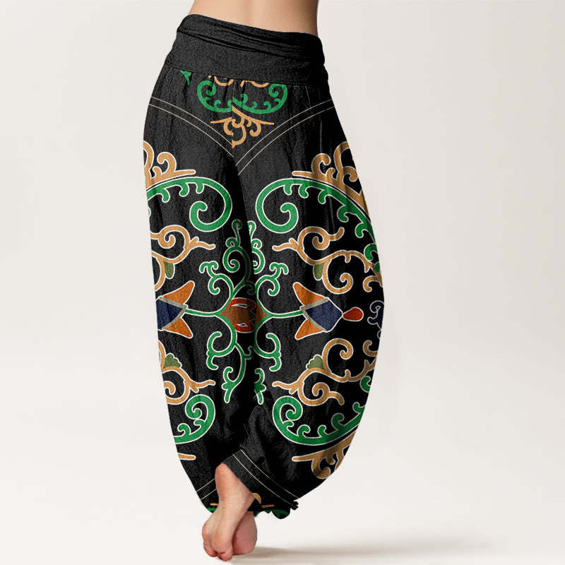 Flowers Vines Totem Pattern Women's Elastic Waist Harem Pants