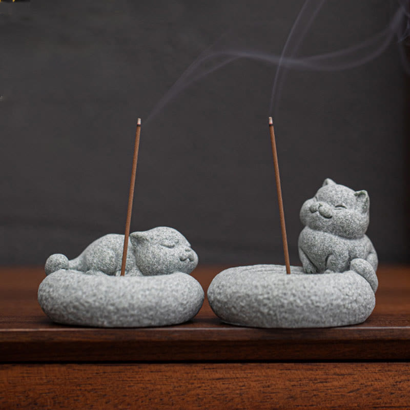 Cute Lazy Standing Cat Healing Incense Burner Desk Decoration