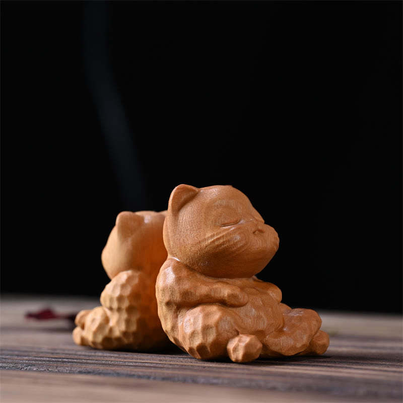 Mini Cute Sitting Cat Sandalwood Protection Home Decoration