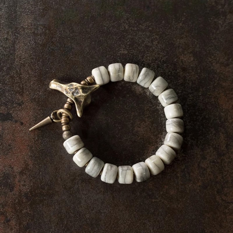 White Yak Bone Copper Yak Head Cone Pendant Balance Bracelet
