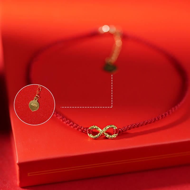 999 Gold Mobius Infinite Love Fu Character Copper Coin Protection Handmade Ultra-Thin Rope Bracelet