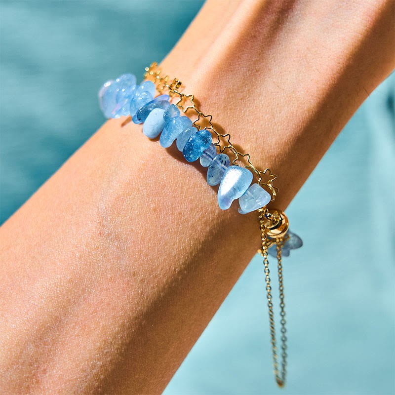 Aquamarine Gravel Design Star Healing Magnetic Buckle Bracelet