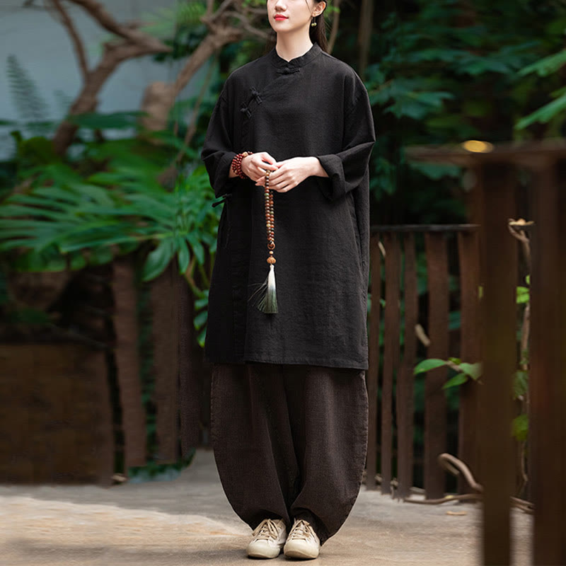 Vintage Cotton Linen Blouse Women Long Sleeve Shirt Chinese Hanfu Top