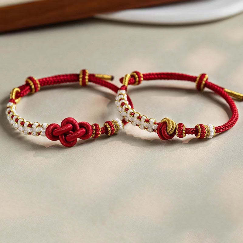 Handmade True Love Knot Peach Blossom Charm Luck Rope Bracelet