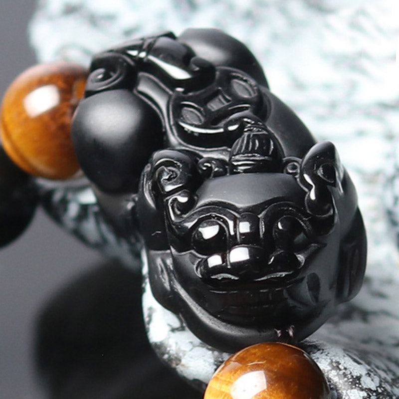 FengShui PiXiu Rainbow Obsidian Tiger Eye Wealth Bracelet
