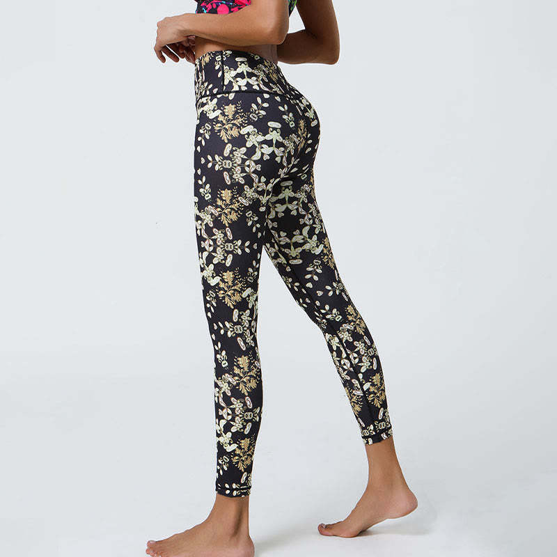 Flowers Geometric Mandalas Print Sports Fitness Yoga High Waist Leggings Women's Pants