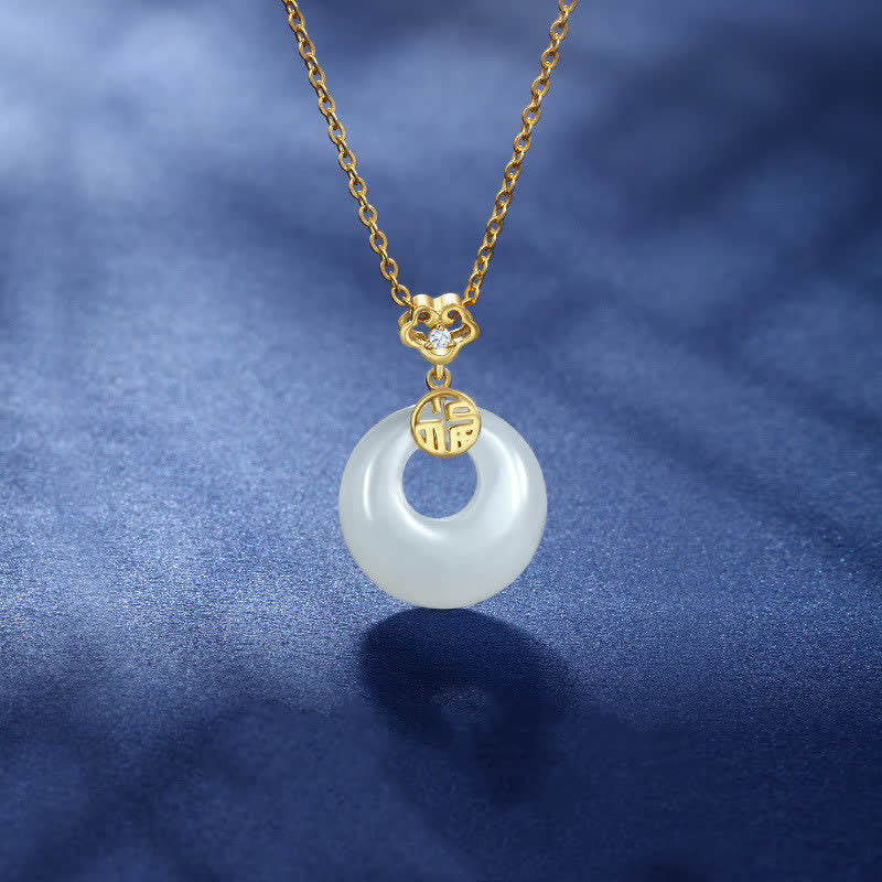 White Jade Peace Buckle Blessings Luck Necklace Pendant