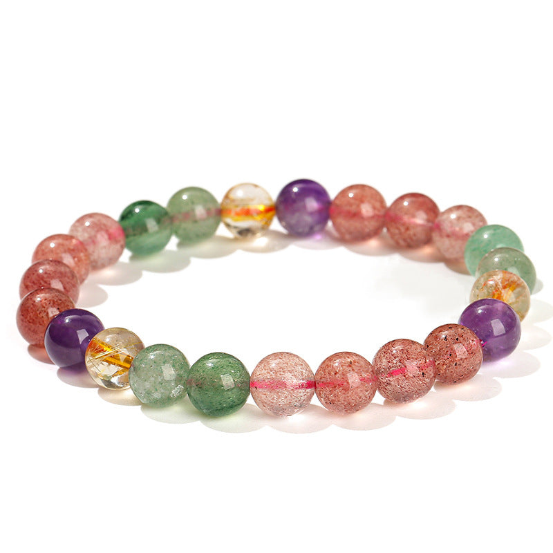 Natural Multicolored Strawberry Quartz Love Healing Beaded Bracelet