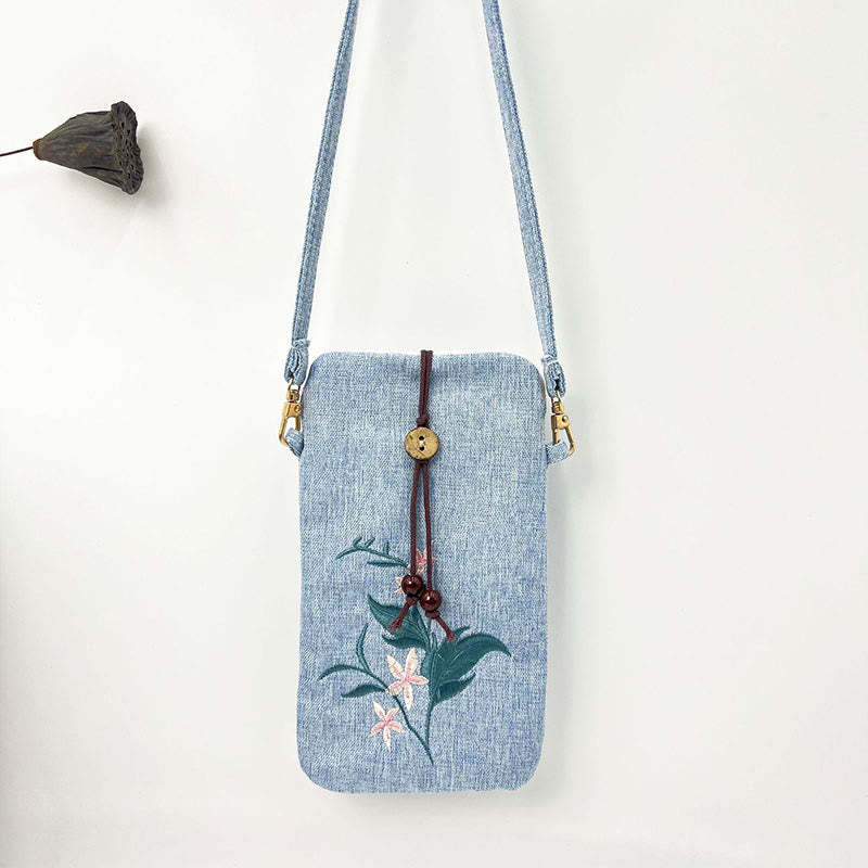 Small Embroidered Flowers Crossbody Bag Shoulder Bag Cellphone Bag 11*20cm