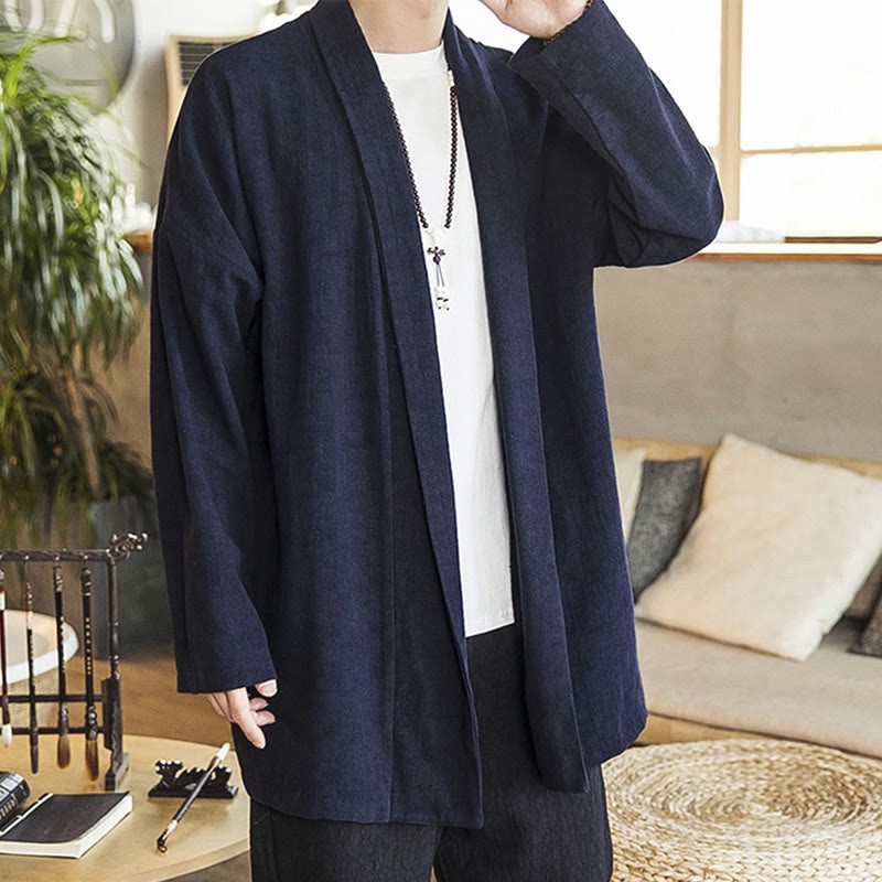 Fall Simple Casual Cotton Linen Men's Mid-length Coat Clothing