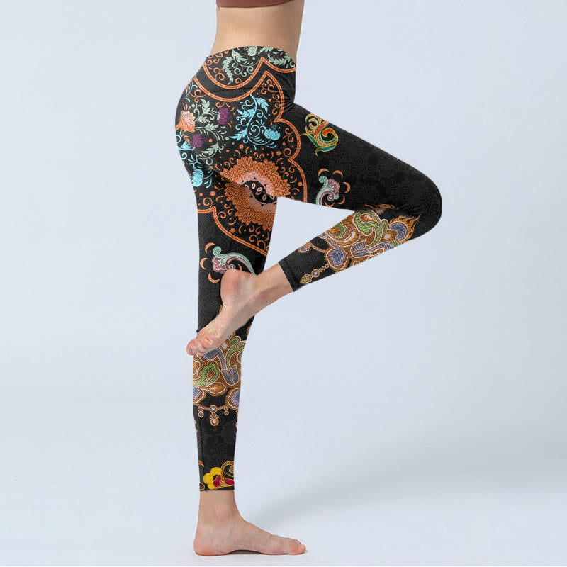 Mandala Auspicious Clouds Print Gym Leggings Women's Yoga Pants